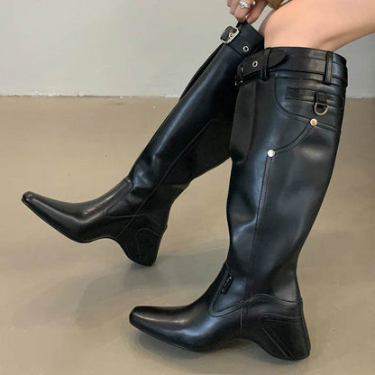 Winter Street Style Wedges Heels Knee-High Women Boots Fashion Belt Buckle Long Booties Designer Shoes Zapatos De Mujer - Touchy Style