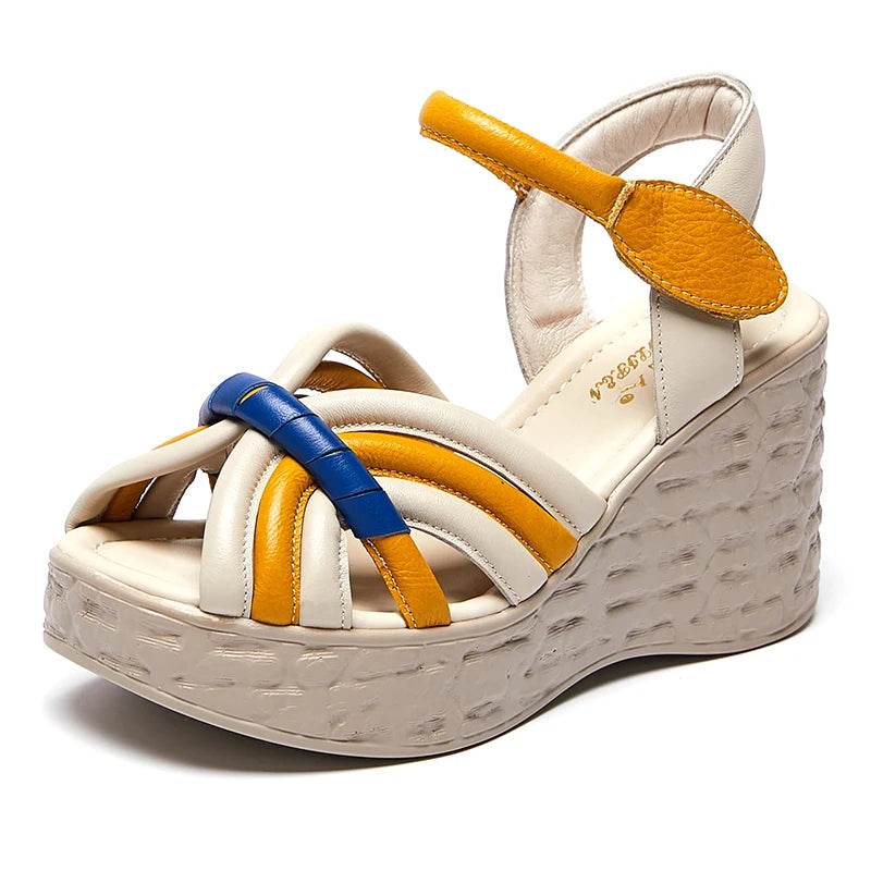 Women Sandals Genuine Leather New Summer Women Shoes hook &amp; loop Retro Wedges Casual Platform Ladies Sandals