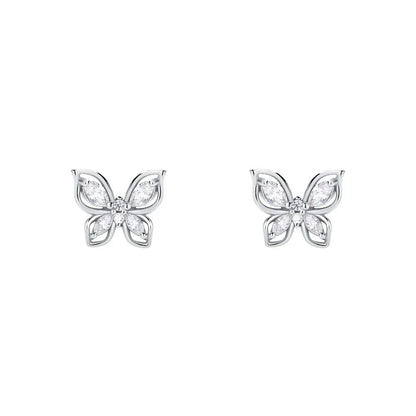 Real 999 Sterling Silver Fashion Romantic Delicate Zircon Butterfly Stud Earrings For Women Wedding Fine Jewelry - Touchy Style