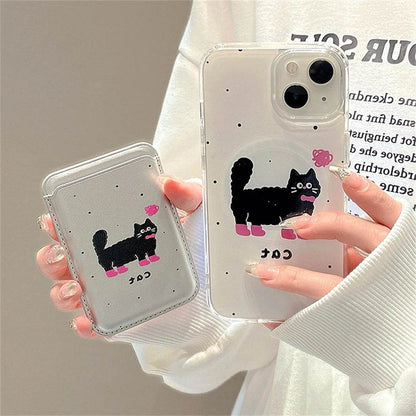 Cute Phone Cases For iPhone 13, 15, 14, 12, 11 Pro Max, 14, 15 Plus - Korean Cartoon Cat - Card Slot - PC6320 - Touchy Style