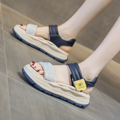 Genuine Leather Sandals Platform Wedges Women Open Toe Ladies Casual hook &amp; loop Beach Summer Shoes