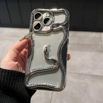 Luxury Plating 3D Snake Hollow Plain Phone Case For iPhone 16 15 14 13 12 11 Pro Max INS Fashion Creativity Shockproof Cover