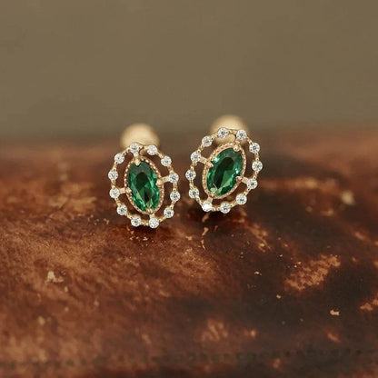 925 Sterling Silver Plated 14K Gold Retro Green Zircon Earrings for Women Exquisite Party Jewelry Gifts - Touchy Style