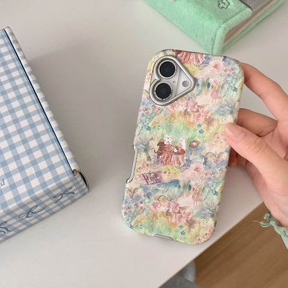 Cute Phone Cases For iPhone 16, 15, 14, 13 Pro Max - Vintage Oil Painting Animal Picnic in Garden - Electroplated Chic Cover - PC5330 - Touchy Style
