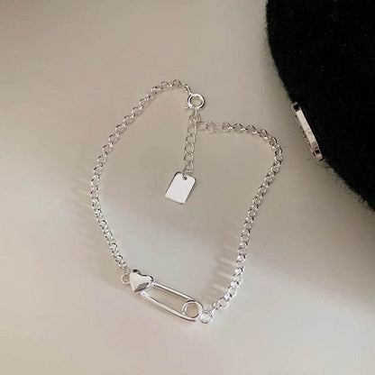 PANJBJ 925 Sterling Silver Love Heart Paper Clip Shape Bracelet for Women Irregular Design Trend Jewelry Gift Dropshipping - Touchy Style