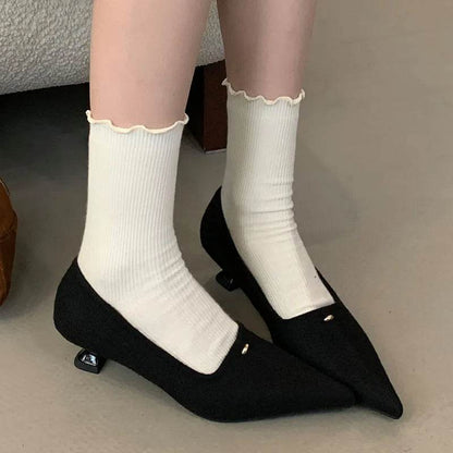 Fashion Flock Pumps Slides Shallow Casual Pointed Toe Ladies Heels Shoes Elegant Women Heeled Shoes Female Slip On Footwear - Touchy Style