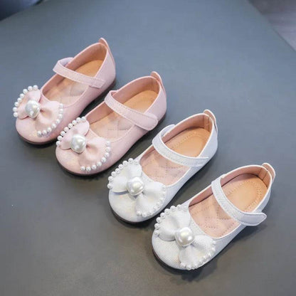 Solid Color Bow Simple Casual Pearl Cute Baby Girl Flats New 2024 Hook &amp; Loop Little Princess Soft Mary Jane Fashion Kids Shoes - Touchy Style