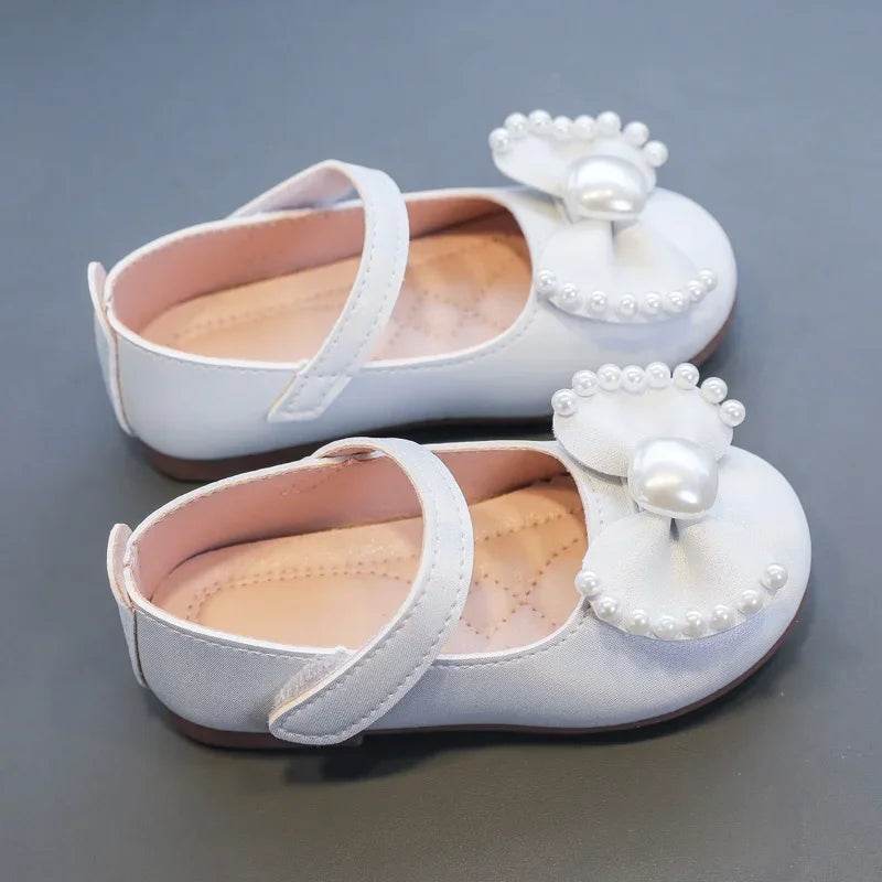 Solid Color Bow Simple Casual Pearl Cute Baby Girl Flats New 2024 Hook &amp; Loop Little Princess Soft Mary Jane Fashion Kids Shoes - Touchy Style