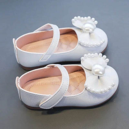 Solid Color Bow Simple Casual Pearl Cute Baby Girl Flats New 2024 Hook &amp; Loop Little Princess Soft Mary Jane Fashion Kids Shoes - Touchy Style