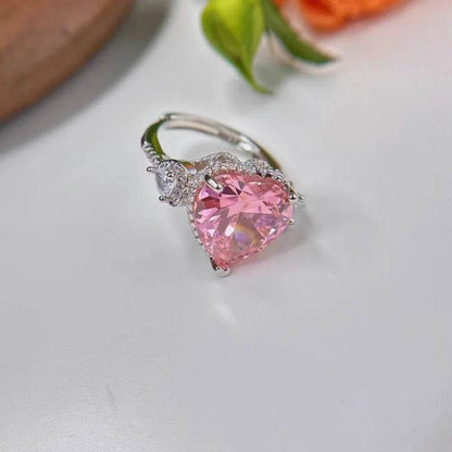 PANJBJ 925 Sterling Silver Love Herat Rings For Women Pink Zircon Grace Design Romantic Engagment Jewelry Gift Dropshipping - Touchy Style