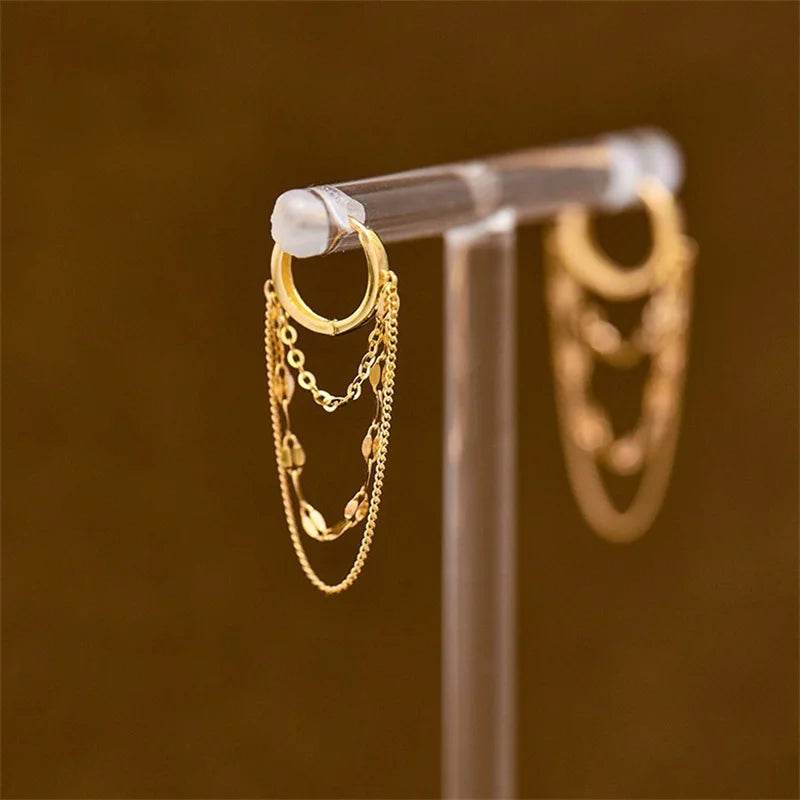 Real 925 Sterling Silver Plated 18K Gold Tassel Stud Earrings for Women Wedding Trendy Fine Jewelry - Touchy Style