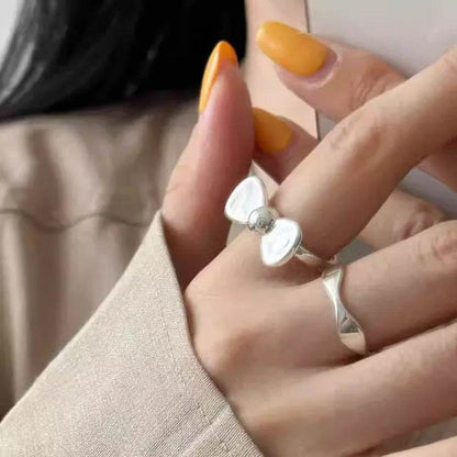 PANJBJ 925 Sterling Silver Bowknot Rings For Women Line Simplicity Design Korean Sweet Romantic Jewelry Gift Dropshipping - Touchy Style
