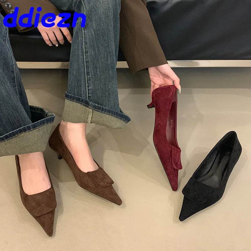 Female Pointed Toe Pumps Ladies Low Heel Shoes Slides Slip On Footwear Fashion Shallow Elegant Women Heeled Shoes Spring Autumn - Touchy Style