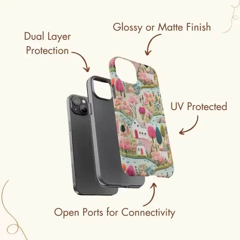 Cute Phone Cases For iPhone 16ProMax, 15, 14, 13, 12, 11 PRO, 11 Plus - Houses Botany Illustrations - Acrylic TPU Cover - IC8010 - Touchy Style