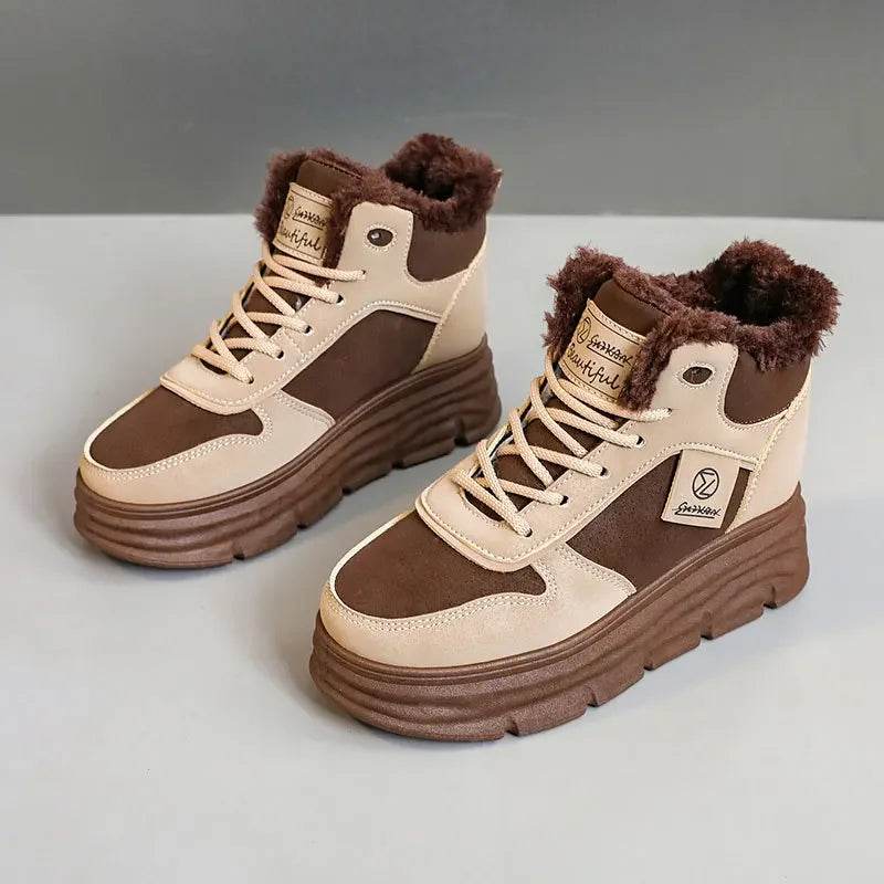Winter Velvet Height Increasing Shoes for Women High Top Cotton Shoes Thick-soled Simple Warm Leather Boots макасини женские - Touchy Style