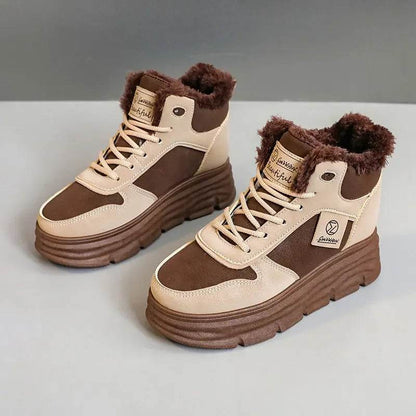 Winter Velvet Height Increasing Shoes for Women High Top Cotton Shoes Thick-soled Simple Warm Leather Boots макасини женские - Touchy Style