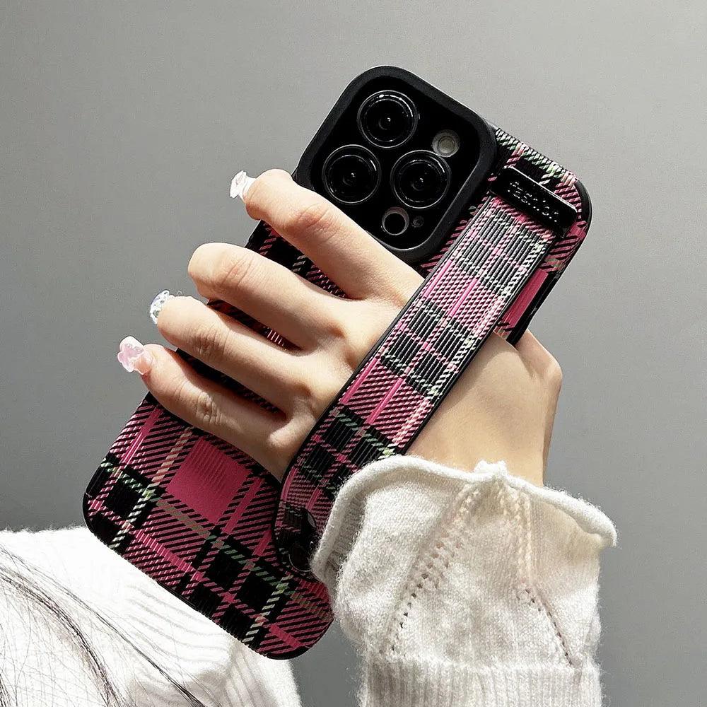 SCCPC211 Cute Phone Case For iPhone 15, 14, 11, 12, 13 Pro Max, XR, XS Max, 8, 7 Plus, and SE - Grid Lattice Pattern - Touchy Style