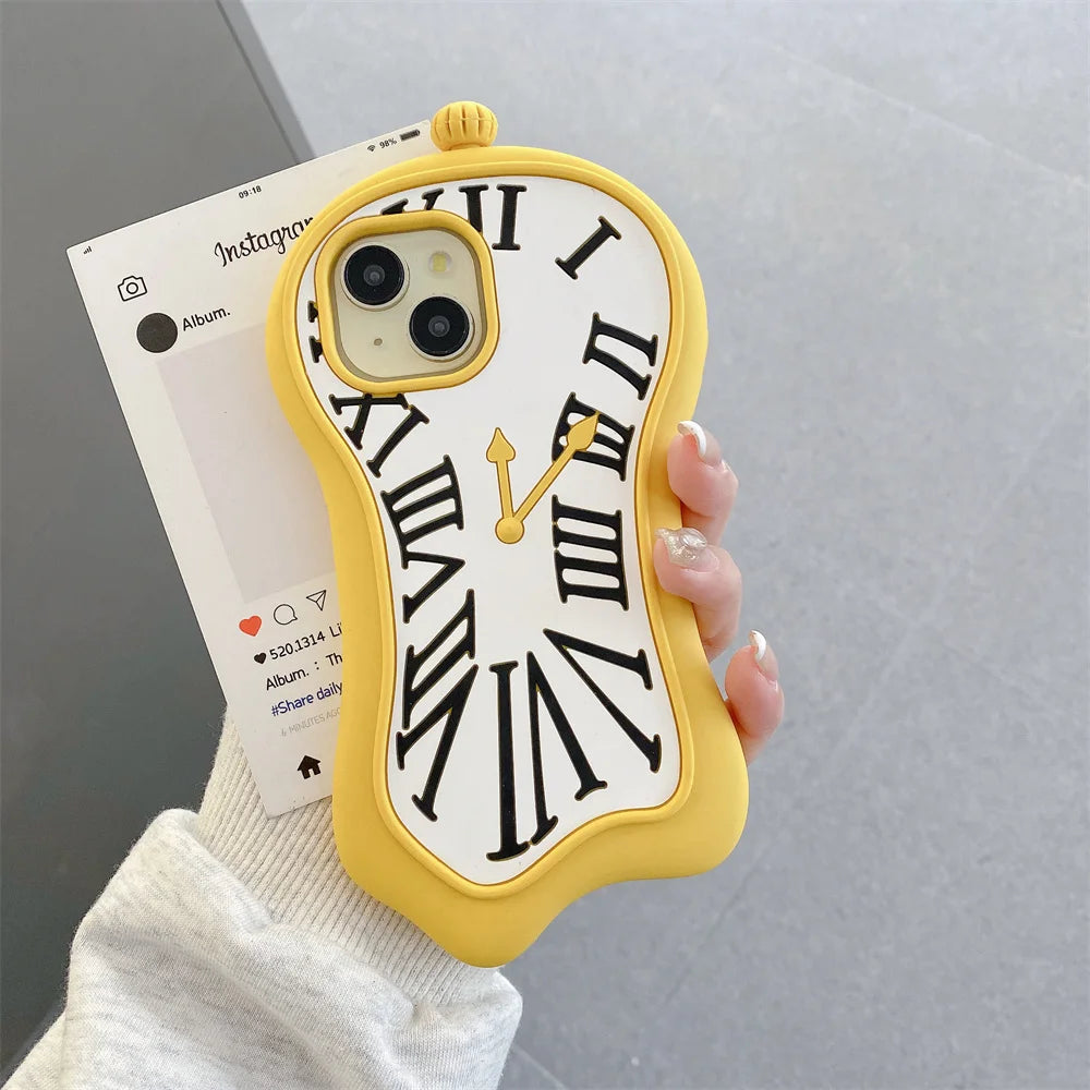 Funny Cartoon 3D Clock  Phone Case For iPhone 16 Pro Max 15 14 13 12 Pro Max 11 Anti Fall Soft Silicone Cover