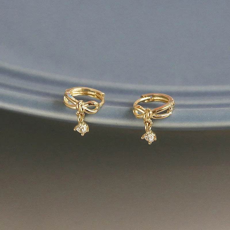 925 Sterling Silver Korean Sweet Bow Zircon Pendant Earrings for Women High Quality Simple Party Jewelry - Touchy Style
