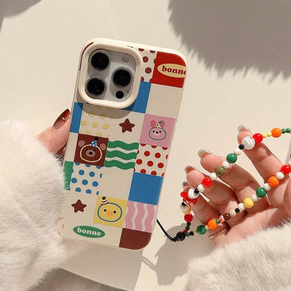 Cute Phone Cases For iPhone 16, 15, 14, 13, 12, 11 Pro Max, 16 Plus - Chocolate Bear, Pink Bunny Stripes, Dots Art - IC1440 - Touchy Style