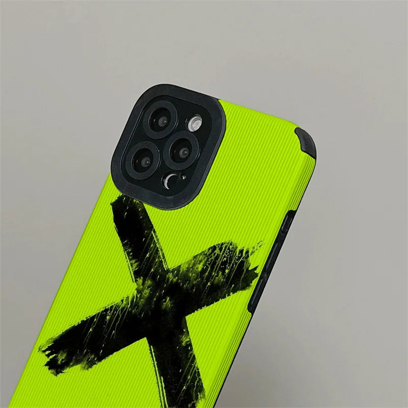 Fluorescence Green Cute Phone Case - Simple X Graffiti - For iPhone 15, 14, 13, 12, 11, Pro Max, Mini, X, XR, XS, 7, 8 Plus, SE