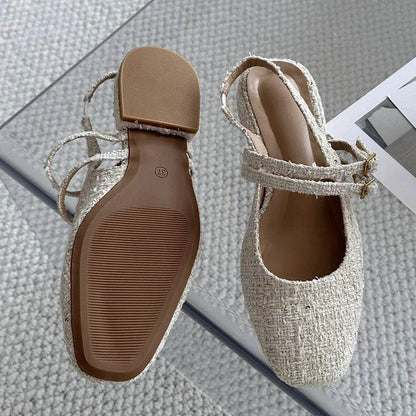Concise Ladies Sandals Square Heel Back Strap Women Lolita Casual Outside White Fashion Slides Female Mary Jane Open Shoes - Touchy Style