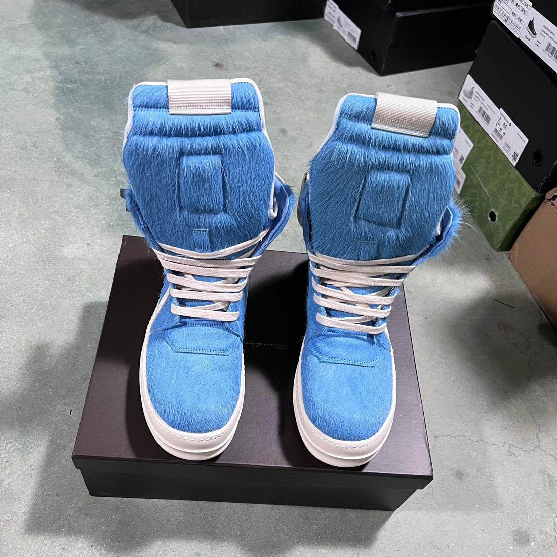 Brand Women Sneaker Horse Fur Casual Roman High Top Men Shoe Leather Geobasket Blue Zip Designer Quality Thick-sole Ankle Boot - Touchy Style
