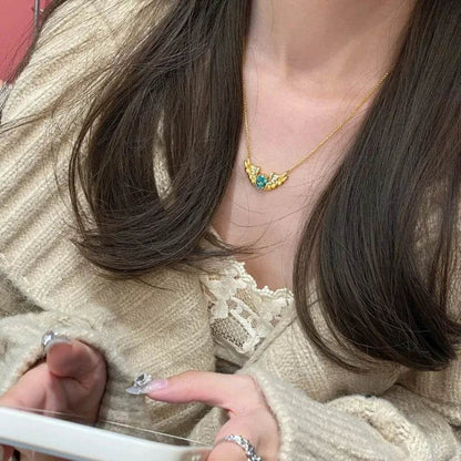 PANJBJ 925 Sterling Silver Blue Zircon Necklace for Women Girl Wing Design Feather Sweet Banquet Jewelry Gift Dropshipping - Touchy Style