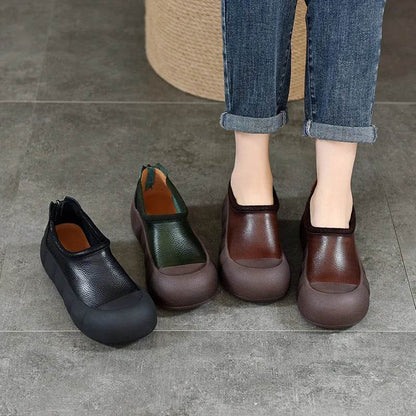 Round Toe Genuine Leather Women&