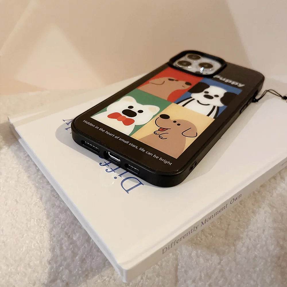 Cute Phone Cases For iPhone 16, 15, 14, 13, 12 Pro Max - Cartoon Puppy Illustration Art - Bracelet Pendant - Glass Shell Cover - CC5240 - Touchy Style