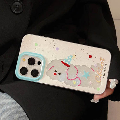 Cute Phone Cases For iPhone 16, 15, 14, 13, 12, 11 Pro Max, 15 Plus - Glitter Lazy Party Puppy - Transparent Cover - IC4011 - Touchy Style