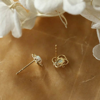 925 Sterling Silver Electroplated 14K Gold Earrings for Women French Imitation Opal Zirconia Flower Light Luxury Earrings - Touchy Style