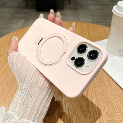 Liduid Silicone Magnetic Stand Phone Case For iPhone 15 14 16 Plus 11 12 13 16 Pro Max Magsafe Charge Protector Soft Cover