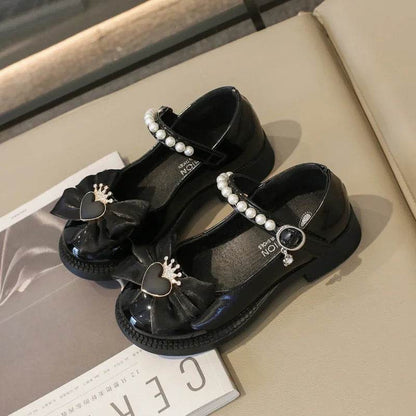Girl Leather Shoes Mary Jane for Wedding Party Children Fashion Sweet Crown Bowknot Single Shoes Elegant Kid Princess Flat Shoes - Touchy Style