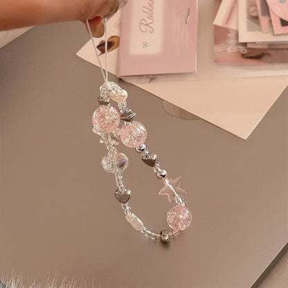 Cute Phone Cases For iPhone 16, 15, 14, 13, 12, 11 Pro Max - Pink Castle, Laser Art with Sweet Bracelet Pendant - IC1050 - Touchy Style