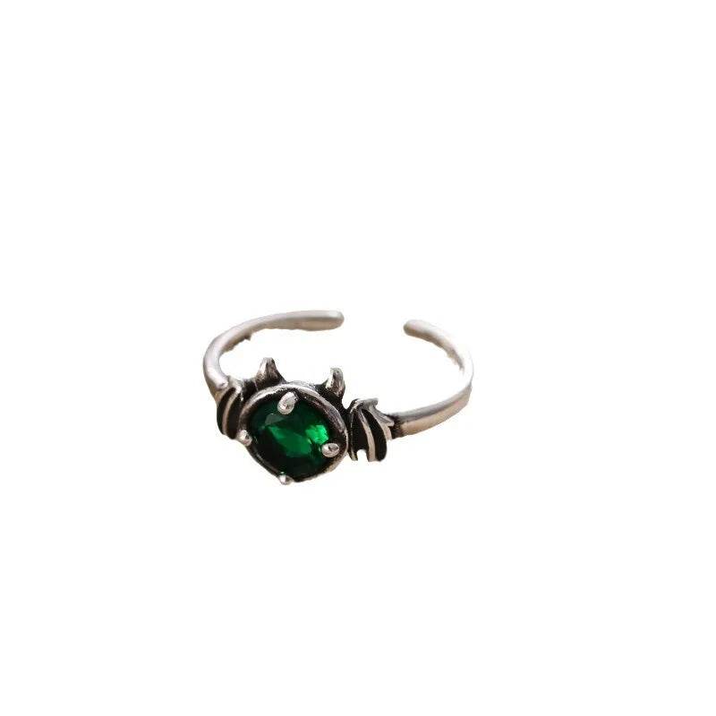 PANJBJ 925 Sterling Silver Green Zircon Rings For Women Wing Devil Design Hip Hop Trend Adjustable Jewelry Gift Dropshipping - Touchy Style