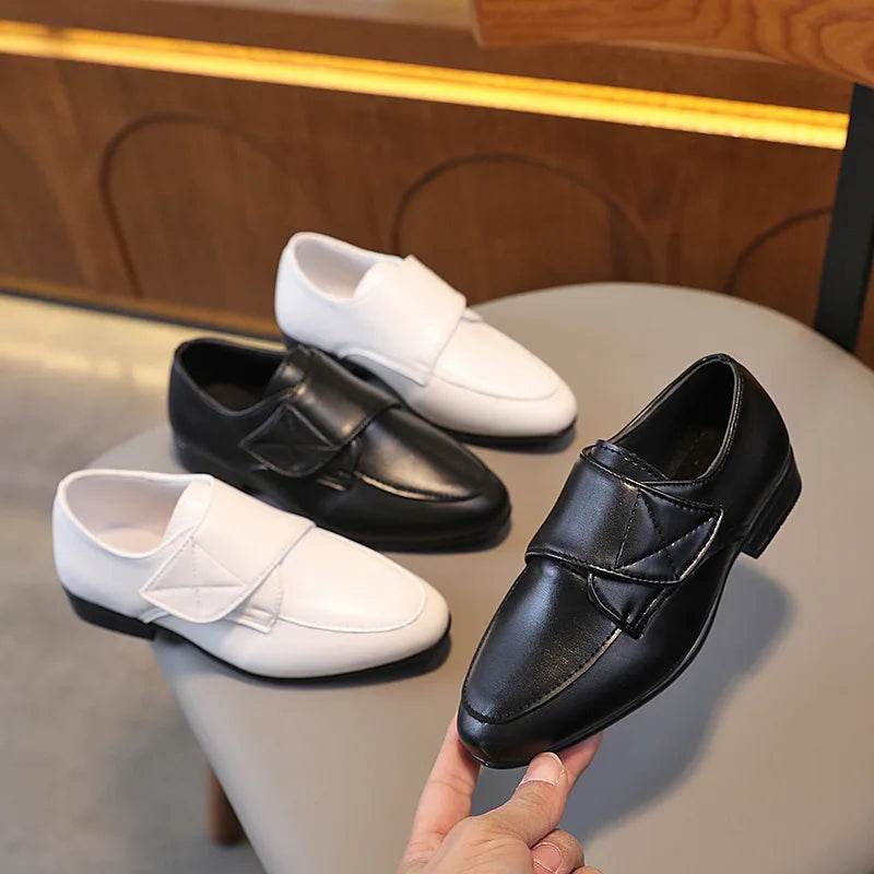 Kids Pointed Toe Wedding Party Leather Shoes Hook &amp; Loop Casual Boys Classic Versatile Low Heel Teens Loafers 2022 Spring New - Touchy Style