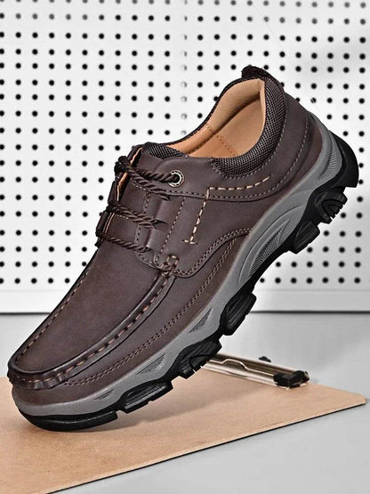 Handmade Leather Casual Mens Shoes Antiskid Man Loafers Comfort Walking Shoes All-match Men Treking Flats Hot Sale Hiking Shoes