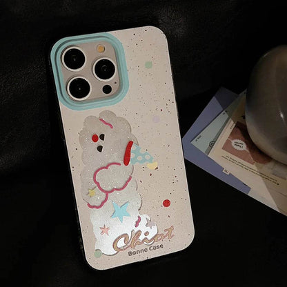 Cute Phone Cases For iPhone 16, 15, 14, 13, 12, 11 Pro Max, 15 Plus - Glitter Lazy Party Puppy - Transparent Cover - IC4011 - Touchy Style