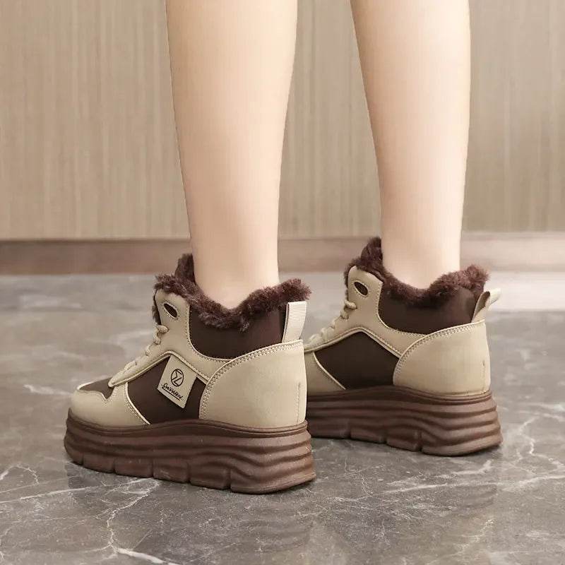 Winter Velvet Height Increasing Shoes for Women High Top Cotton Shoes Thick-soled Simple Warm Leather Boots макасини женские - Touchy Style