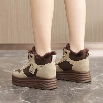 Winter Velvet Height Increasing Shoes for Women High Top Cotton Shoes Thick-soled Simple Warm Leather Boots макасини женские - Touchy Style