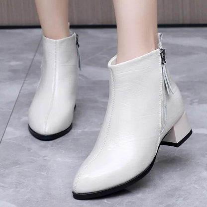 New Ankle Boots Women Pointed Toe Thick Heels Genuine Leather Shoes Short Boots Soft Sole Footwear Plus Size 35-43 - Touchy Style