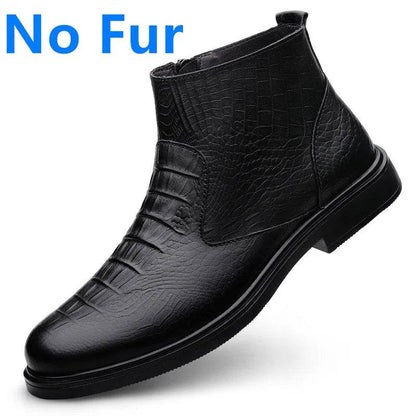 Genuine Leather Men Ankle Boots Casual Shoes Western Cowboy Boots Black Lace Up Wedding Office Dress Boots Men Business Shoes - Touchy Style
