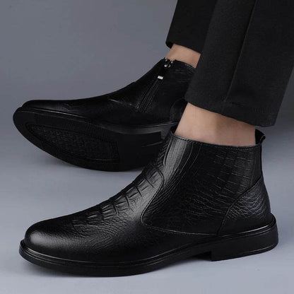 Genuine Leather Men Ankle Boots Casual Shoes Western Cowboy Boots Black Lace Up Wedding Office Dress Boots Men Business Shoes - Touchy Style