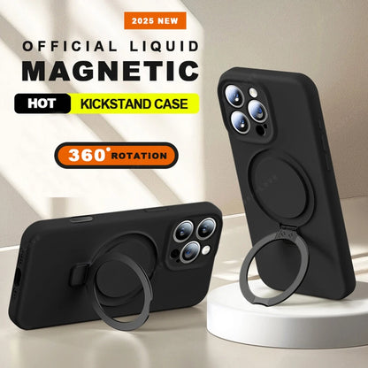 For Magsafe Stand Phone Case For iPhone 16 Plus 13 14 15 16 Pro Max Liquid Silicone Magnetic Charge Holder Protector Soft Cover
