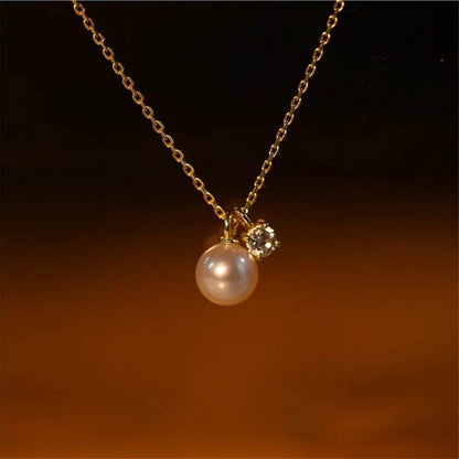 925 Sterling Silver Plating 14K Gold Shell Pearl Zircon Pendant Necklace for Women Simple French Wedding Jewelry Accessorie - Touchy Style