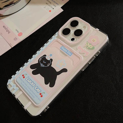 Cute Phone Cases For iPhone 16, 15, 14, 13, 12 Pro Max, Xr, 15 Plus - Cherry Party Black Cat Cartoon Cover - IC5190 - Touchy Style