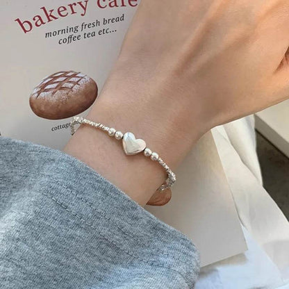 PANJBJ 925 Sterling Silver Love Heart Bead Bracelet For Women Irregular Versatile Classic Jewelry Birthday Gift - B7490 Design - Touchy Style