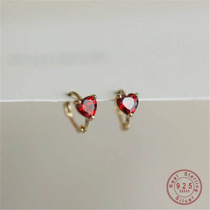 925 Sterling Silver Plated 14K Gold French Zircon Heart Earrings for Women Sweet Temperament Party Jewelry Accessories - Touchy Style