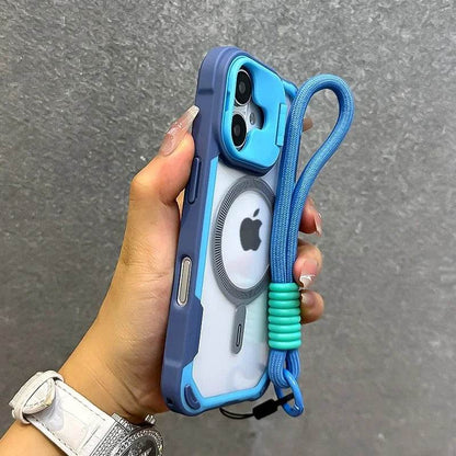 Lens Protection Bracket Magnetic Armor Case for iPhone 16 12 13 14 15 Pro Max Plus 11 Magsafe Charge With Wristband Phone Cover - Touchy Style